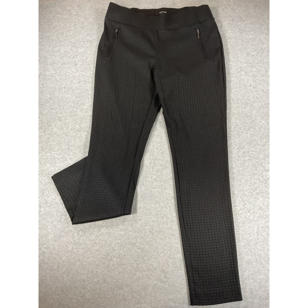 Apt 9 Womens Black Geometric Pull On Dress Pants Size 10 Slim Leg Office 3010
